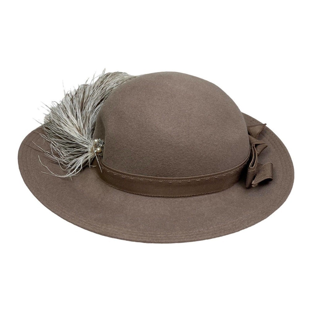 Geo W. Bollman & Co Ms. Jo Ann Wool Felt Hat‎ Women Size 20.5 in Feathered Jewel